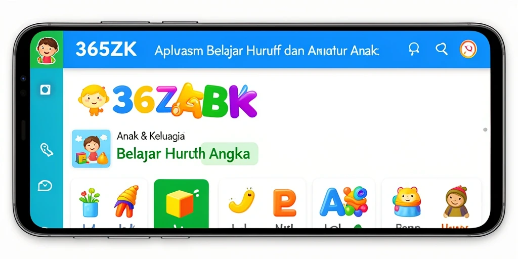 Antarmuka menarik 365ZK dengan fitur belajar huruf dan angka.