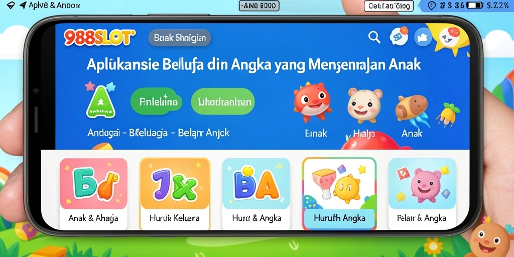 Tampilan antarmuka 988SLOT untuk belajar huruf dan angka yang menarik.