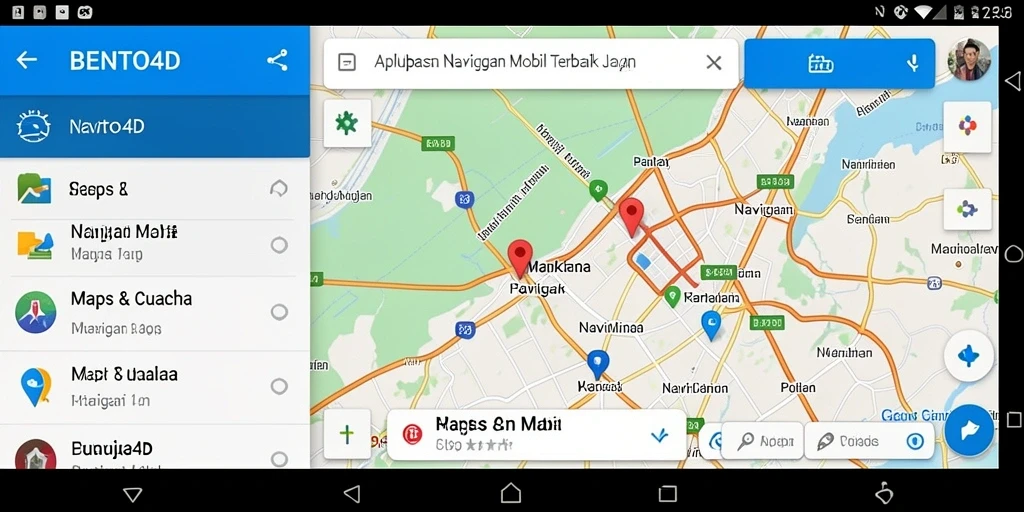 Antarmuka BENTO4D menampilkan rute dan informasi cuaca secara jelas.