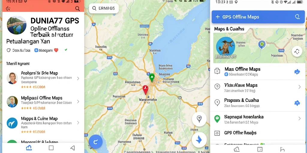 Antarmuka aplikasi DUNIA77 untuk GPS Offline Maps yang intuitif dan informatif.